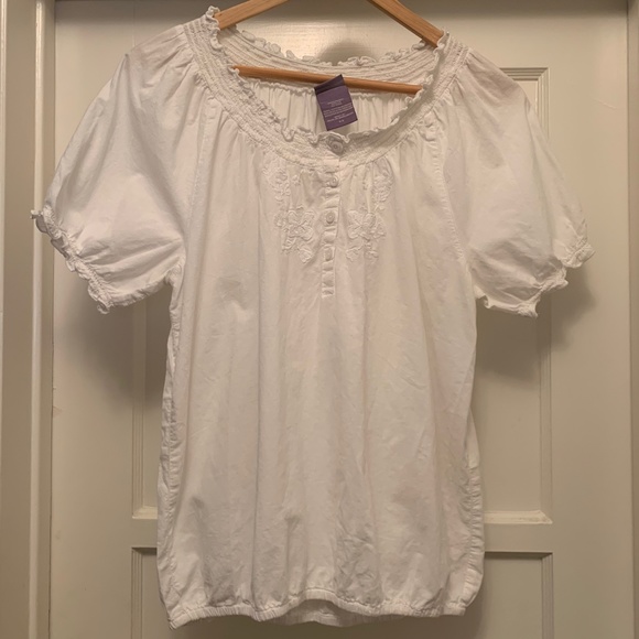LAURA SCOTT Boho White Cotton Top with‎ Embroidery - Picture 1 of 10